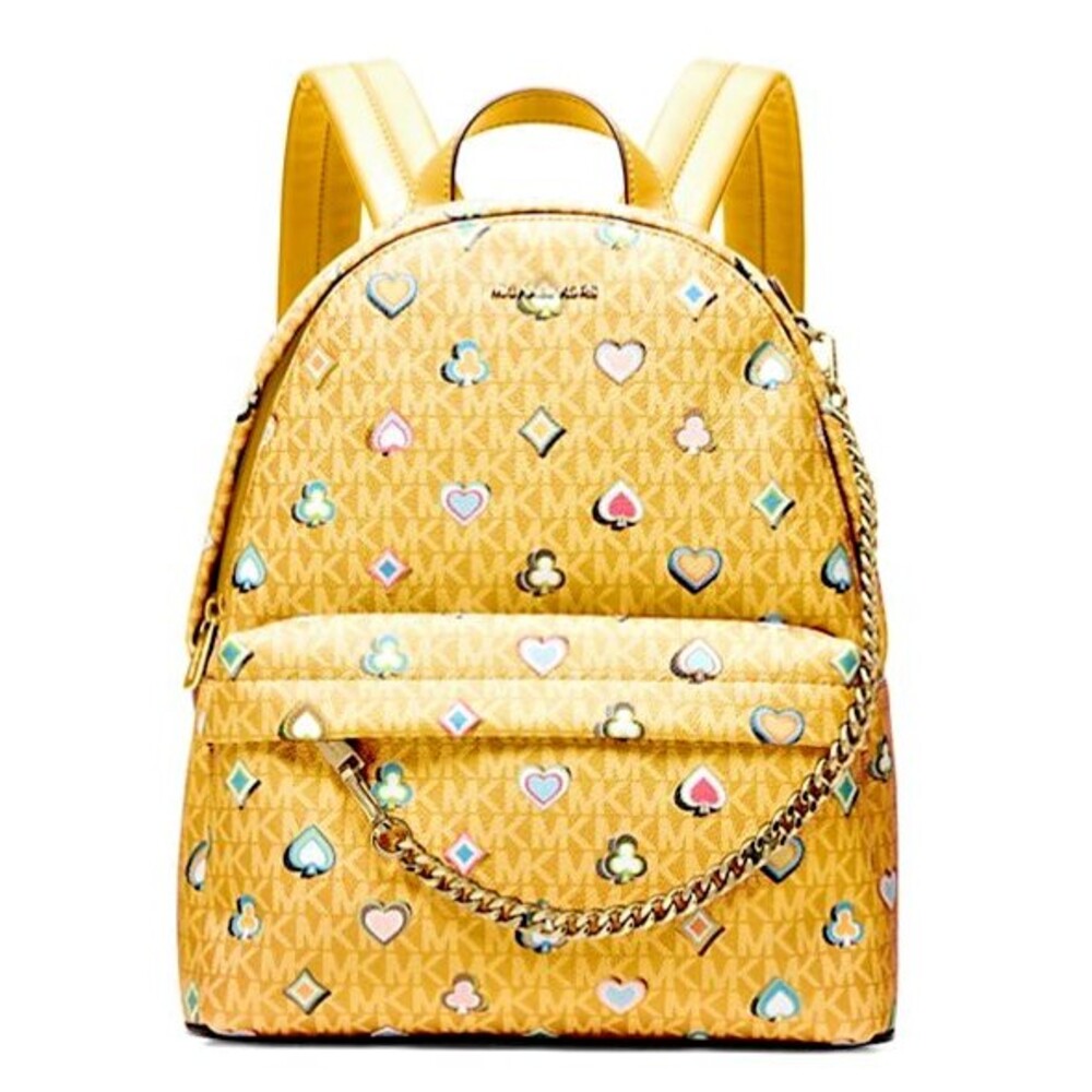 New Michael Kors Slater Medium Printed Signature Logo Backpack Honey Multi